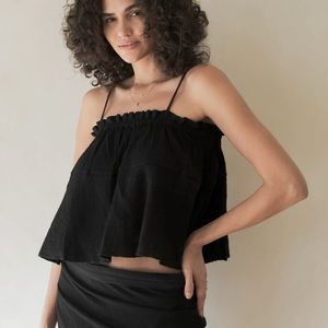 Handloom | Cotton Black Swing Crop Top Fits Small to Medium